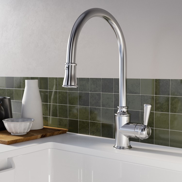 GRADE A2 - Evelyn Traditional Single Lever Monobloc Pull Out Kitchen Tap- Chrome