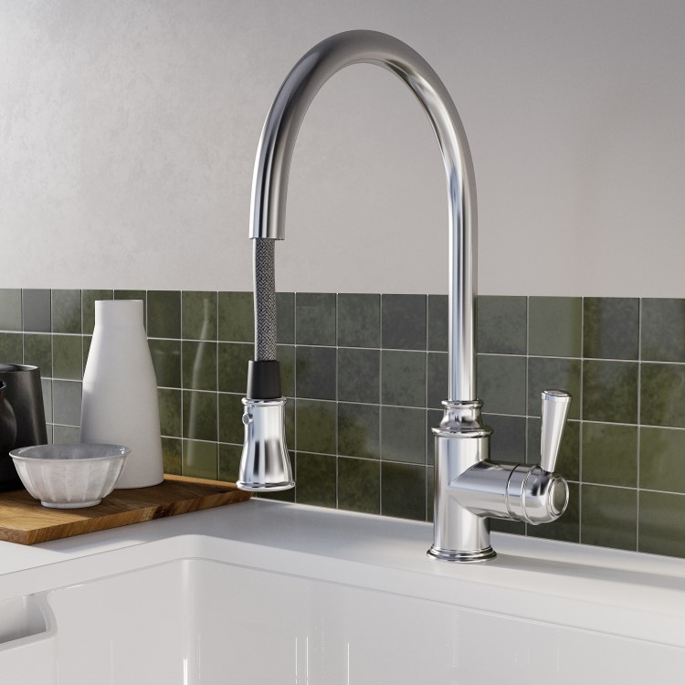 GRADE A2 - Evelyn Traditional Single Lever Monobloc Pull Out Kitchen Tap- Chrome