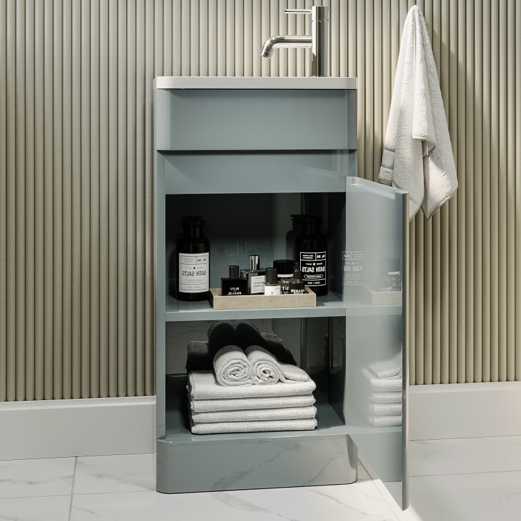 Wall Hung Toilet and Grey Gloss Basin Vanity Unit Cloakroom Suite - Pendle