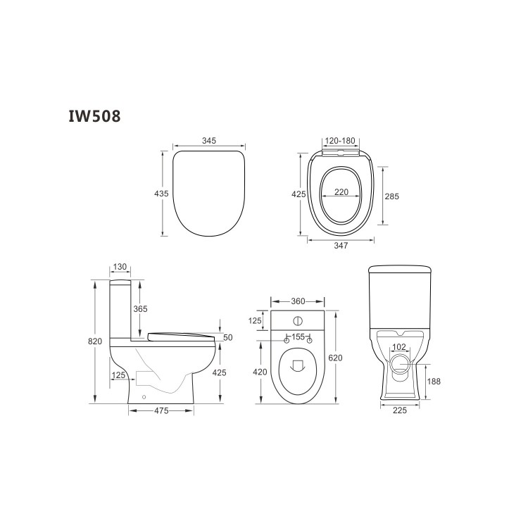 Close Coupled Toilet and Dark Grey Gloss Basin Vanity Unit Cloakroom Suite - Pendle