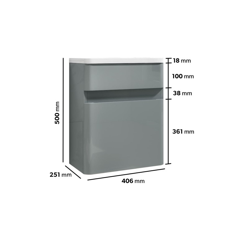 410mm Light Grey Wall Hung Cloakroom Vanity Unit with Basin - Pendle