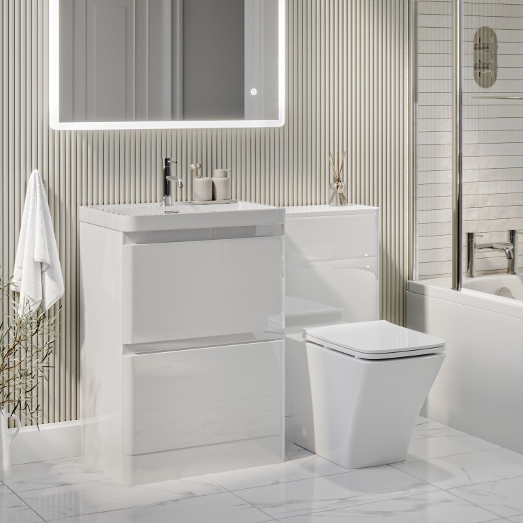 1100mm White Toilet and Sink Unit with Square Toilet - Pendle