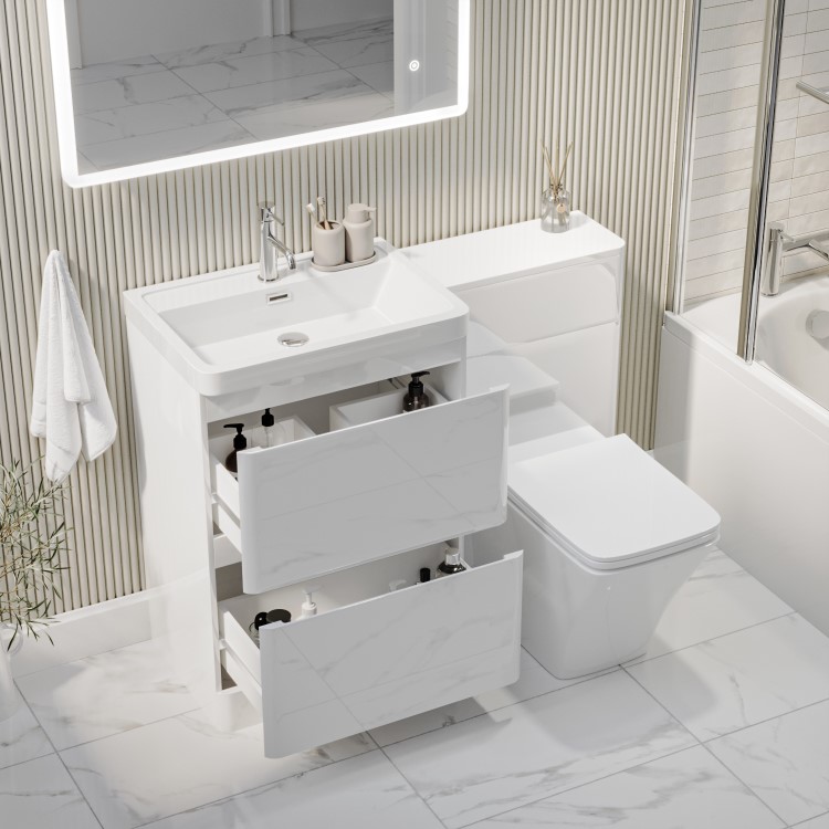 1100mm White Toilet and Sink Unit with Square Toilet - Pendle