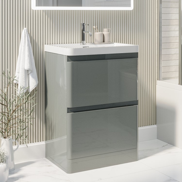 600mm Light Grey Freestanding Vanity Unit with Basin - Pendle