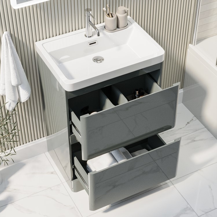 600mm Light Grey Freestanding Vanity Unit with Basin - Pendle