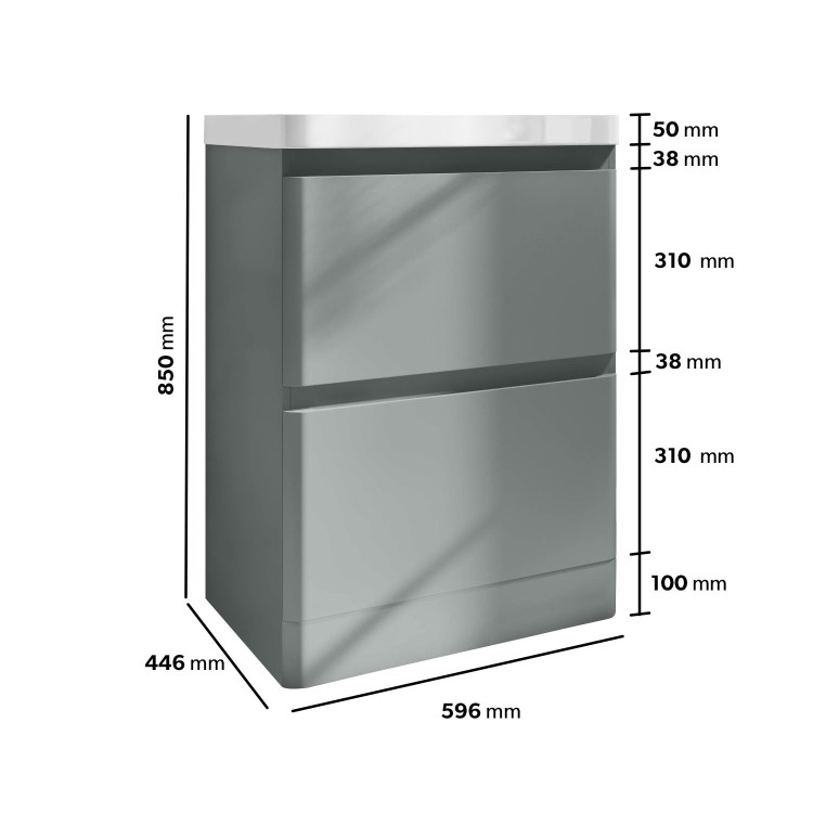 600mm Light Grey Freestanding Vanity Unit with Basin - Pendle