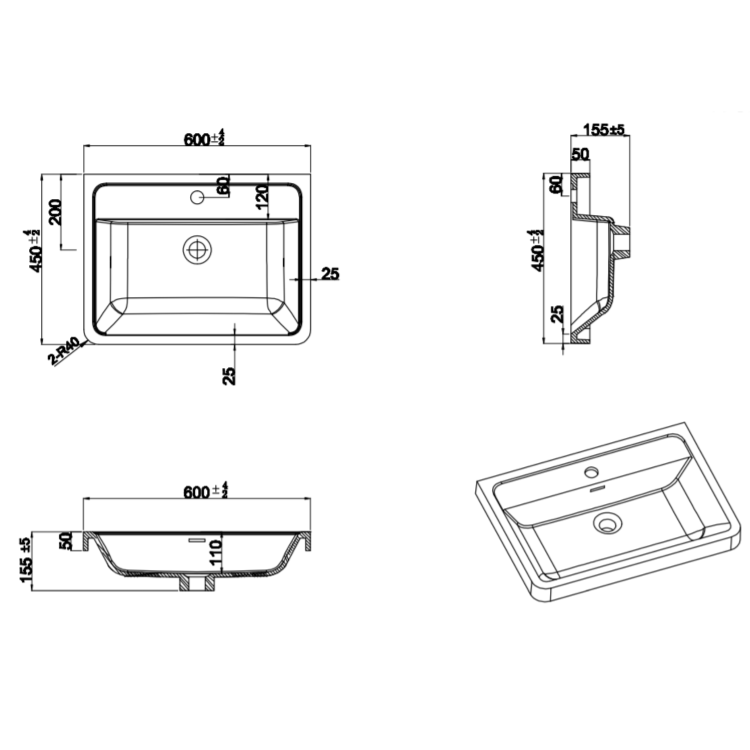 600mm White Wall Hung Vanity Unit with Basin - Pendle