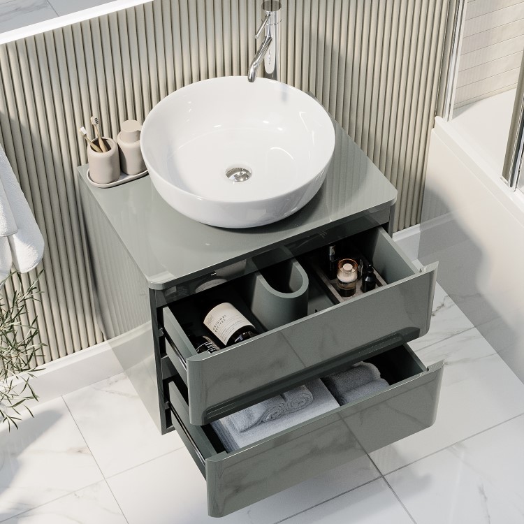 600mm Light Grey Wall Hung Countertop Vanity Unit with Basin - Pendle