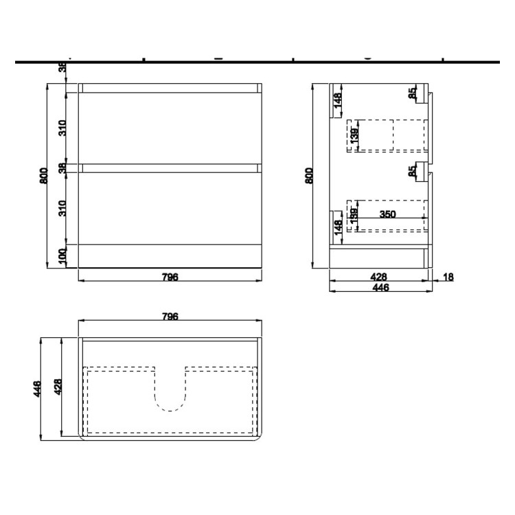 800mm White Freestanding Vanity Unit with Basin - Pendle