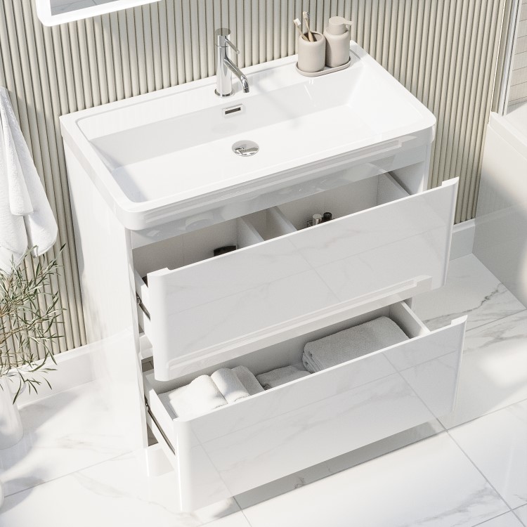 800mm White Freestanding Vanity Unit with Basin - Pendle