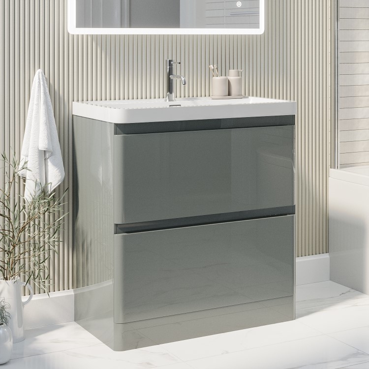 800mm Light Grey Freestanding Vanity Unit with Basin - Pendle