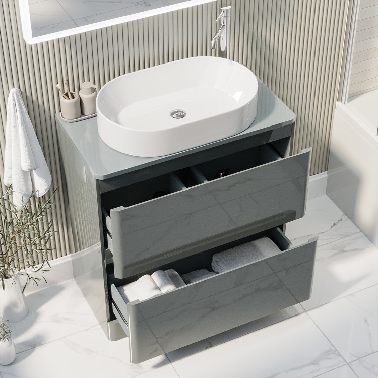 800mm Light Grey Freestanding Countertop Vanity Unit with Basin - Pendle