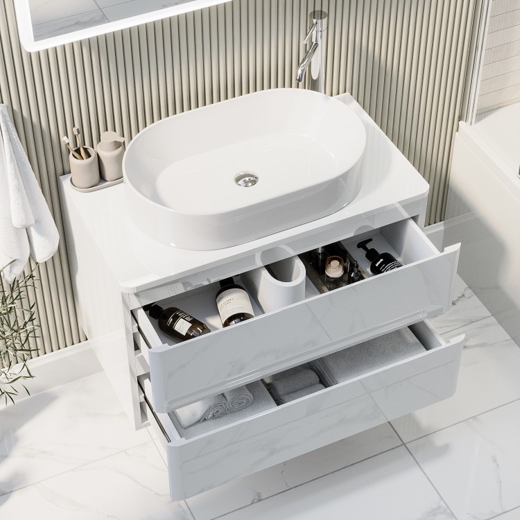 800mm White Wall Hung Countertop Vanity Unit with Basin - Pendle