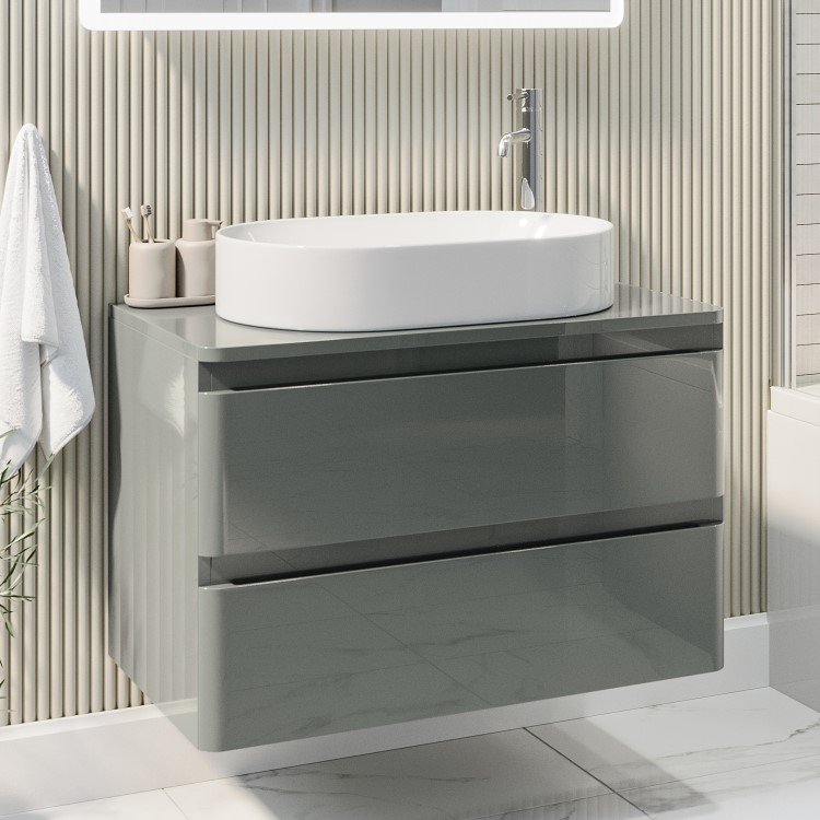 800mm Light Grey Countertop Wall Hung Vanity Unit with Basin - Pendle