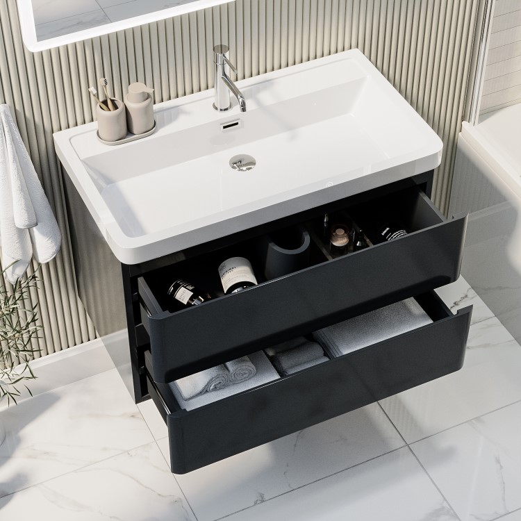 800mm Dark Grey Wall Hung Vanity Unit with Basin - Pendle