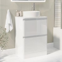 600mm White Freestanding Countertop Vanity Unit with Basin - Pendle