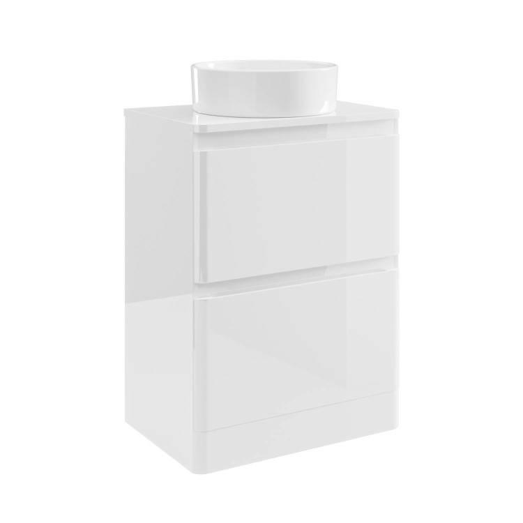 600mm White Freestanding Countertop Vanity Unit with Basin - Pendle