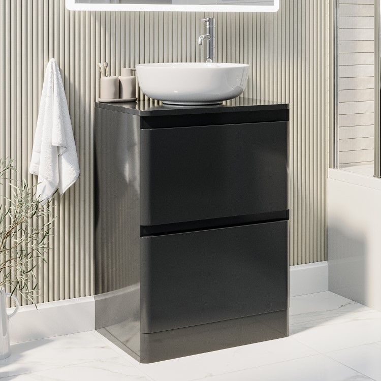 600mm Dark Grey Freestanding Countertop Vanity Unit with Basin - Pendle