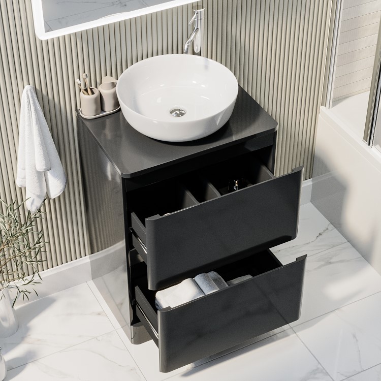 600mm Dark Grey Freestanding Countertop Vanity Unit with Basin - Pendle