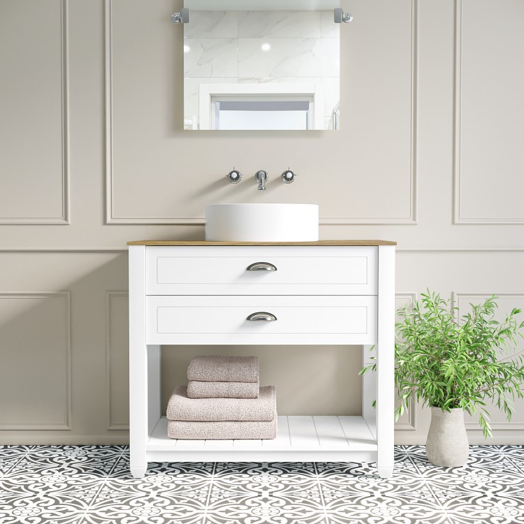 850mm White Traditional Freestanding Vanity Unit with Basin and Chrome Handles - Kentmere