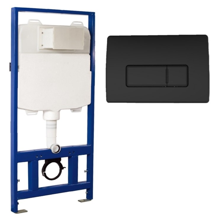 Concealed Cistern 1170mm Pneumatic Frame with Matt Black Flush Plate - Elira