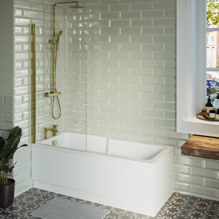 Single Ended Shower Bath with Front Panel & Brass Bath Screen 1700 x 750mm - Cotswold