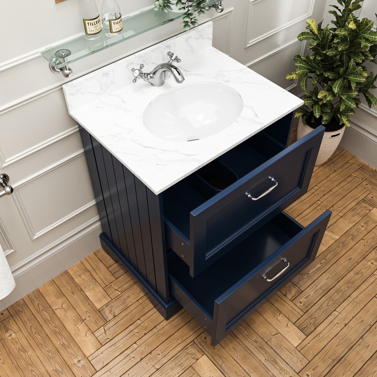 600mm Blue Freestanding Marble Top Vanity Unit with Basin - Ashbourne 