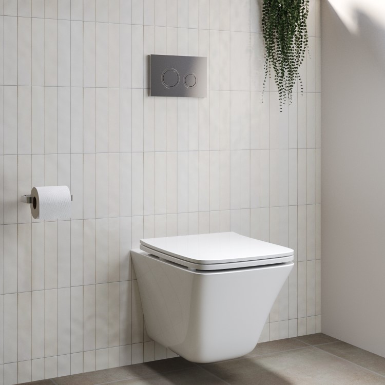 Wall Hung Rimless Toilet  - Includes Cistern Wall Hung Frame Soft Close Seat and Chrome Flush Plate - Boston