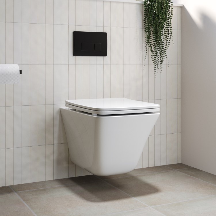 Wall Hung Toilet with Close Seat Matt Black Pneumatic Flush Plate 1160mm Frame & Cistern - Boston