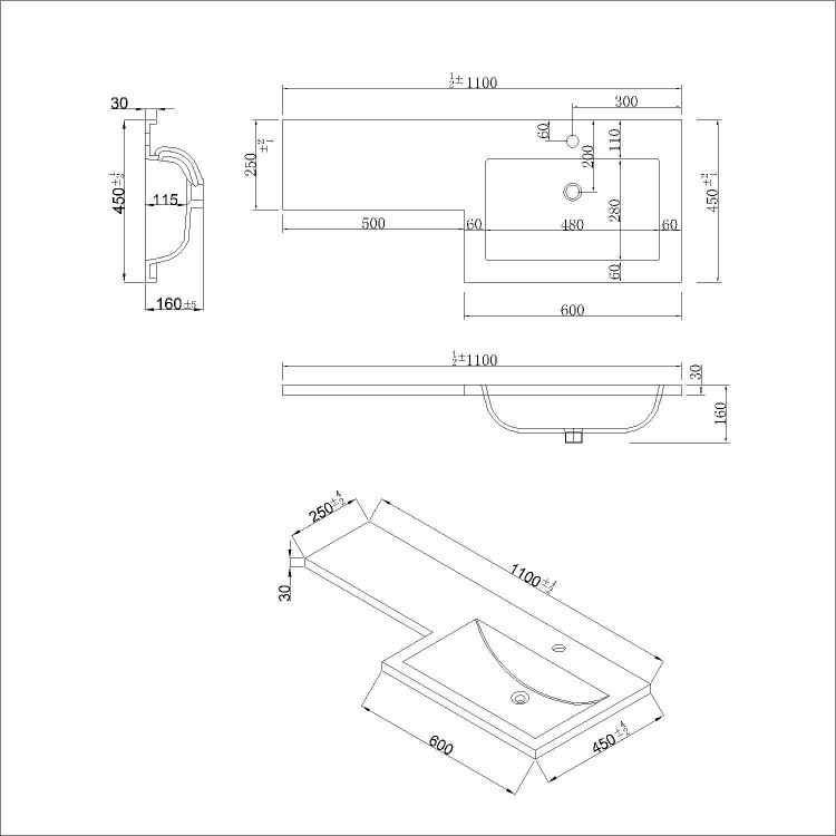 1100mm White Toilet and Sink Unit Right Hand with Square Toilet and Chrome fittings - Ashford