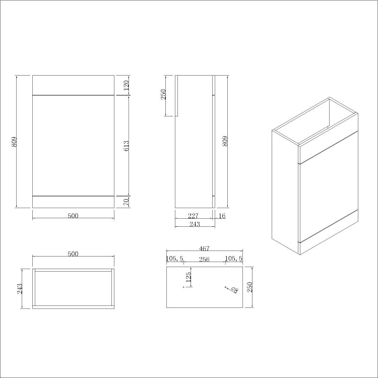 1100mm Blue Toilet and Sink Unit Right Hand with Square Toilet and Chrome Fittings - Ashford