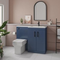 1100mm Blue Toilet and Sink Unit Right Hand with Square Toilet and Black Fittings - Ashford