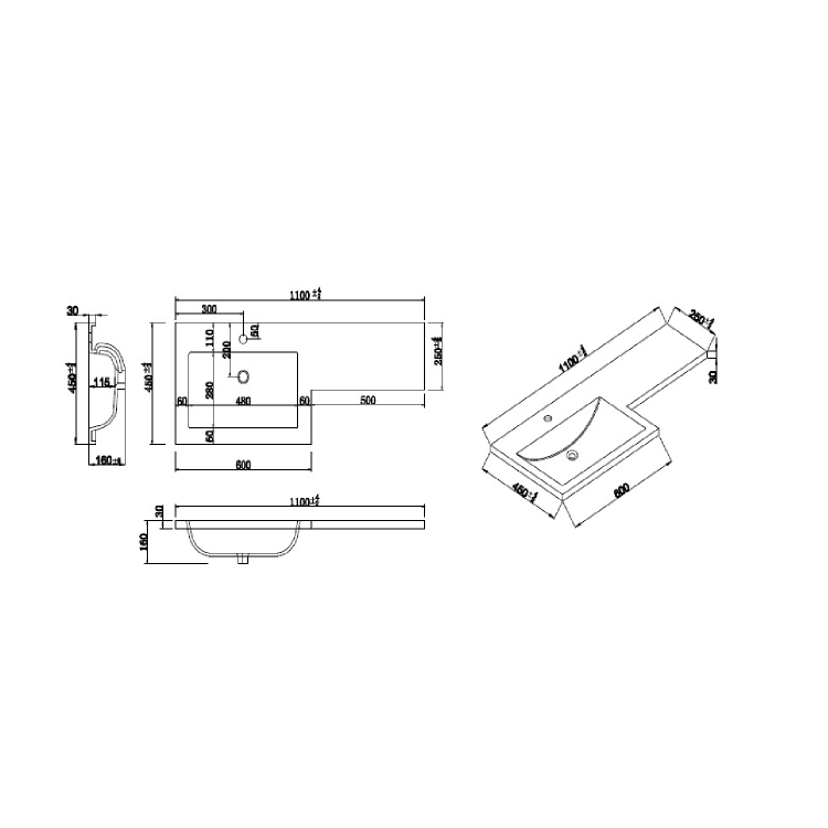 1100mm Blue Toilet and Sink Unit Left Hand with Square Toilet and Chrome Fittings - Ashford