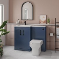 1100mm Blue Toilet and Sink Unit Left Hand with Square Toilet and Black Fittings - Ashford