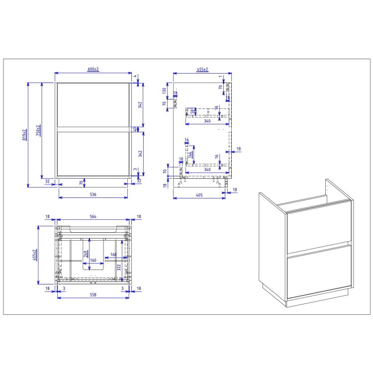 600mm Black Freestanding Vanity Unit with Basin - Roxbi