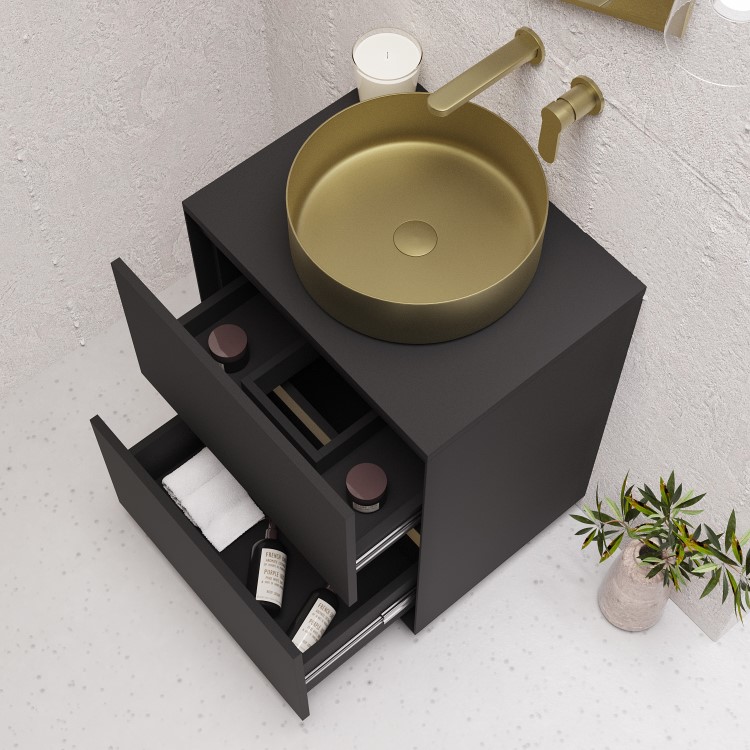 600mm Black Freestanding Countertop Vanity Unit with Basin - Roxbi