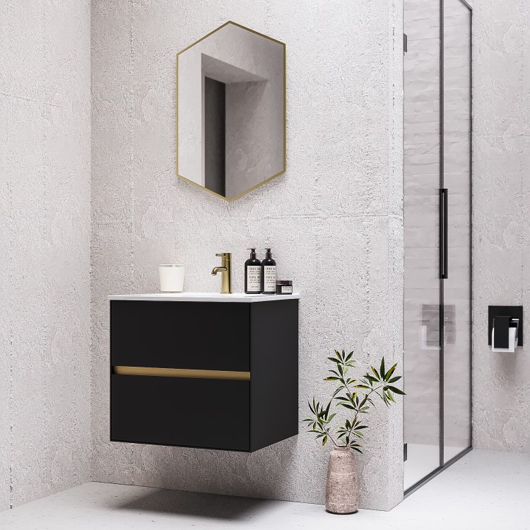 600mm Black Wall Hung Vanity Unit with Basin - Roxbi