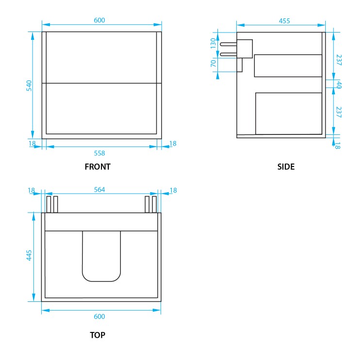 600mm Black Wall Hung Vanity Unit with Basin - Roxbi