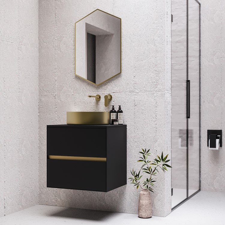 600mm Black Wall Hung Countertop Vanity Unit with Basin - Roxbi