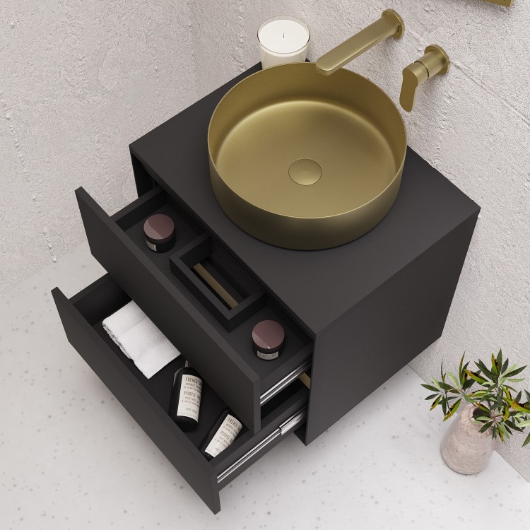 600mm Black Wall Hung Countertop Vanity Unit with Basin - Roxbi