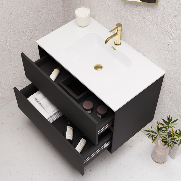 800mm Black Wall Hung Vanity Unit with Basin - Roxbi