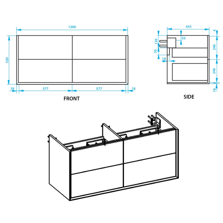 1200mm Black Wall Hung Double Vanity Unit with Basins - Roxbi