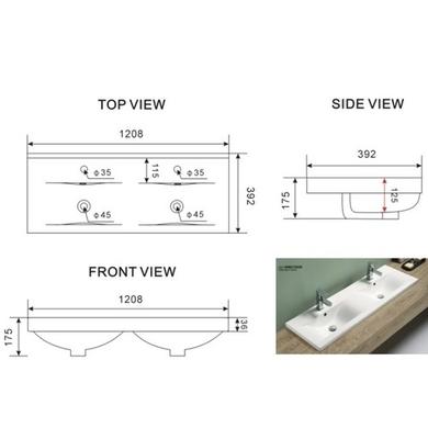 1200mm Grey Wall Hung Double Vanity Unit with Basins and Black Handles - Ashford 