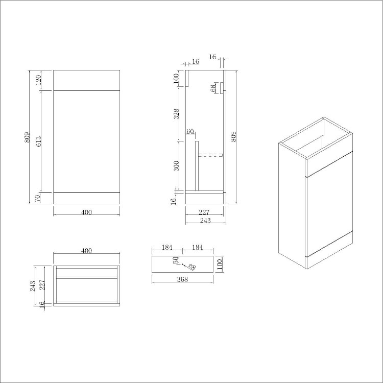 900mm Blue Cloakroom Toilet and Sink Unit with Square Toilet and Brass Fittings - Ashford