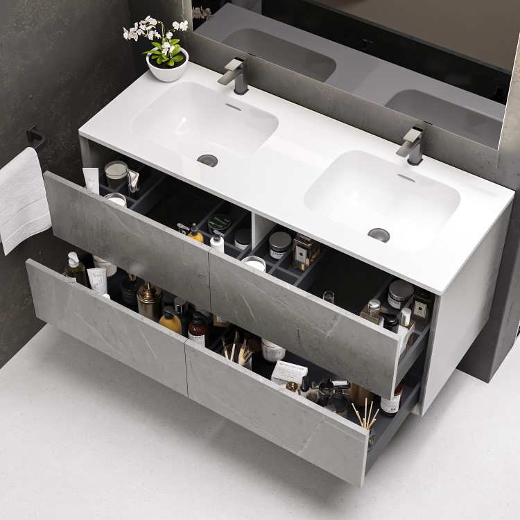 1200mm Concrete Effect Wall Hung Double Vanity Unit with Basin - Arragon