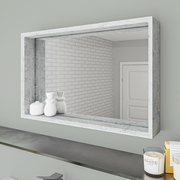 1200mm Concrete Effect Wall Hung Double Basin Vanity Unit with Cabinet and Mirror - Arragon