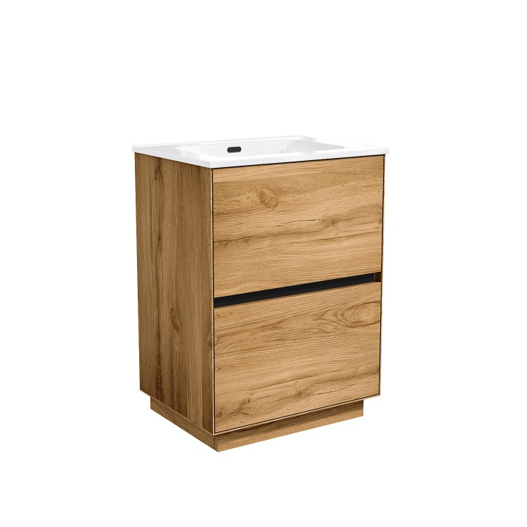 600mm Wood Effect Freestanding Vanity Unit with Basin - Roxbi