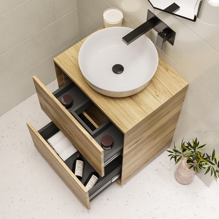 600mm Wood Effect Freestanding Countertop Vanity Unit with Basin - Roxbi