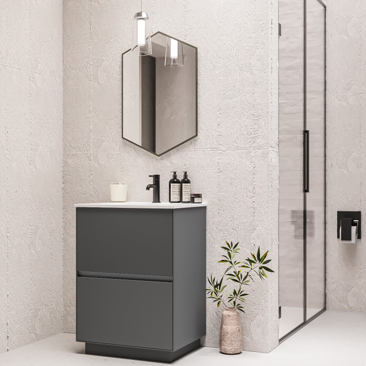 600mm Grey Freestanding Vanity Unit with Basin - Roxbi