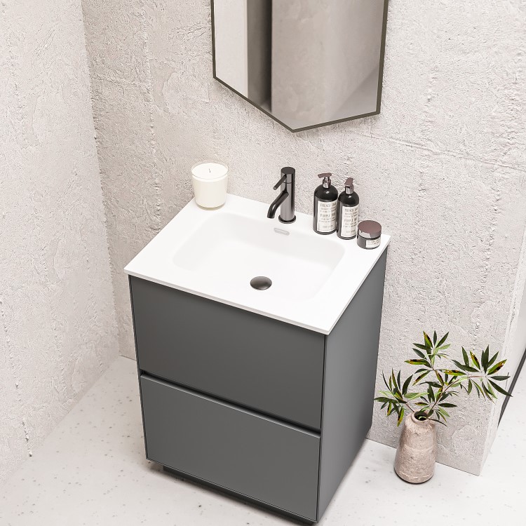 600mm Grey Freestanding Vanity Unit with Basin - Roxbi